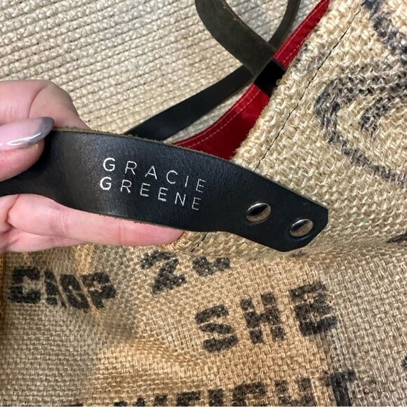 New GRACIE GREENE Serengeti burlap/leather tote bag - Picture 3 of 10